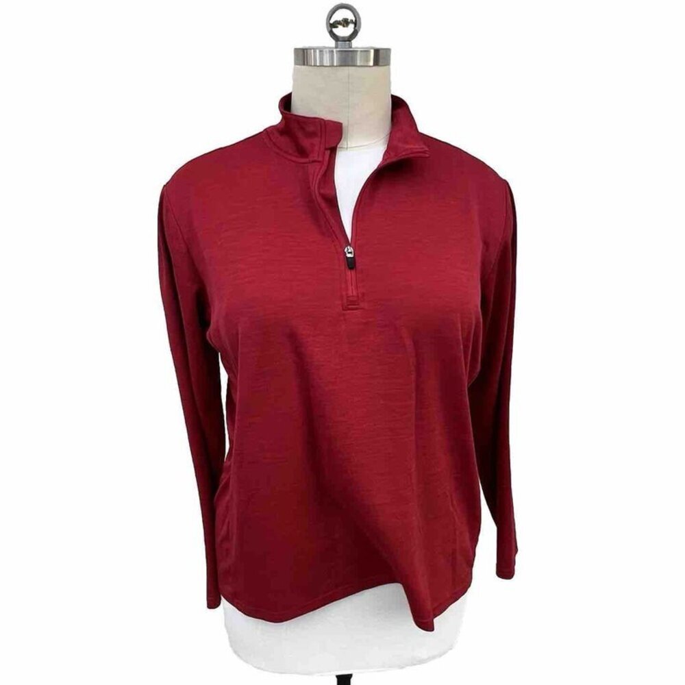 Women's Russell Athletic - Dark Red Quarter Zip Long Sleeve Pullover XL